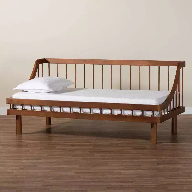 Lit de repos double en bois noyer brun