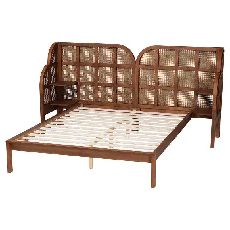 Lit plateforme King Size en bois avec tête de lit capitonnée Marron Noyer