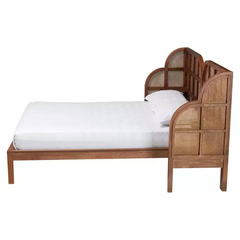 Lit plateforme King Size en bois avec tête de lit capitonnée Marron Noyer