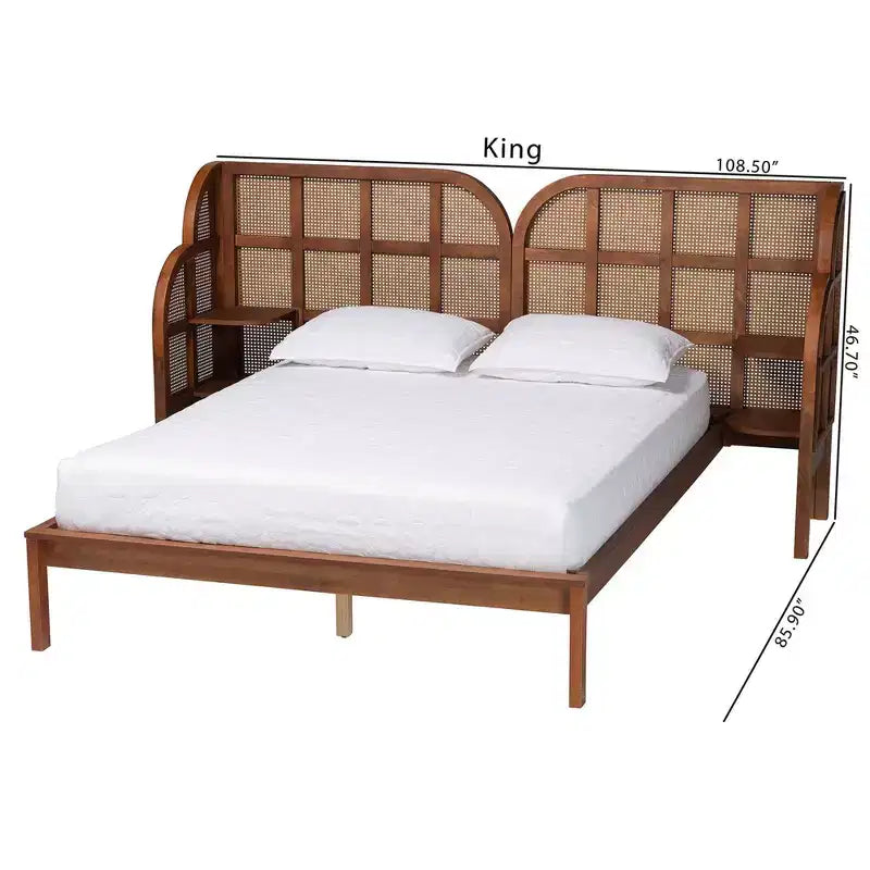 Lit plateforme King Size en bois avec tête de lit capitonnée Marron Noyer