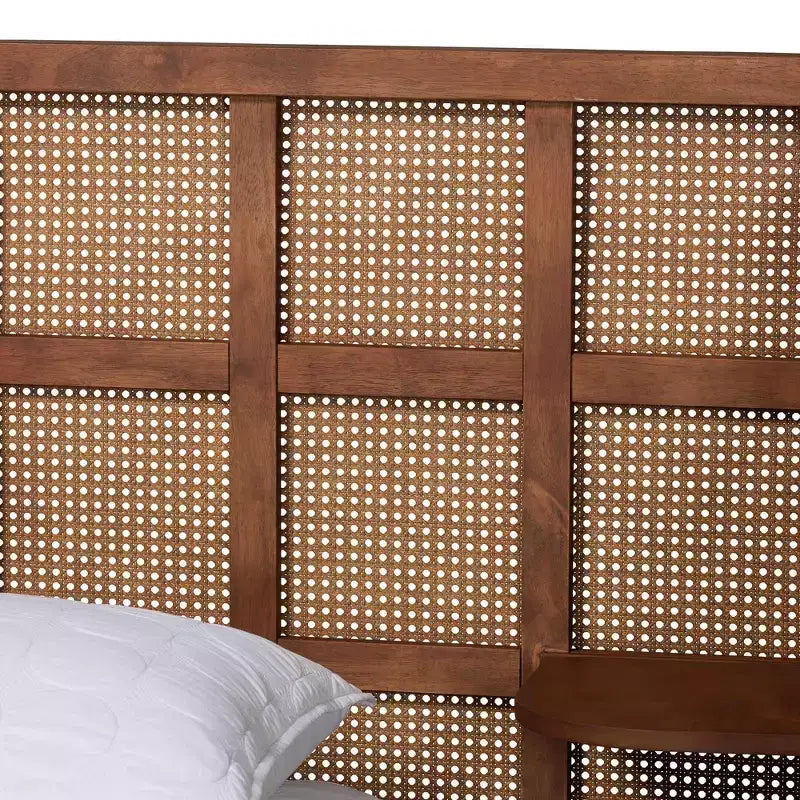 Lit plateforme King Size en bois avec tête de lit capitonnée Marron Noyer