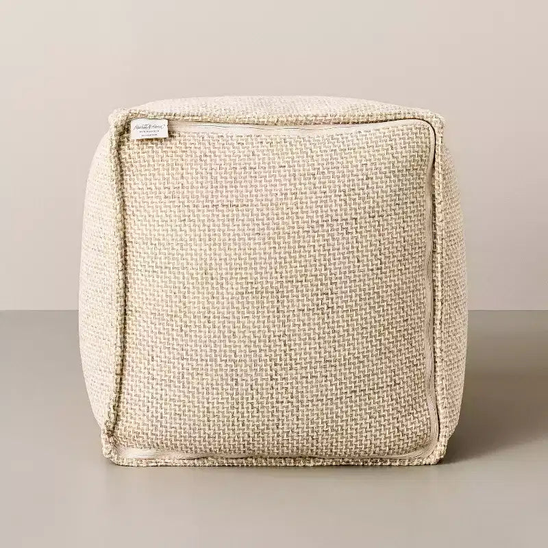Pouf carré en laine motif crème