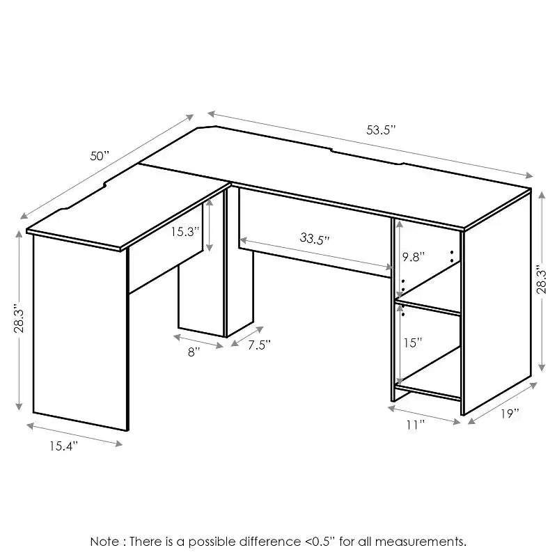 Bureau d'angle en L pour ordinateur avec étagères ouvertes, Expresso