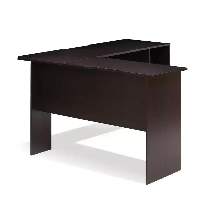 Bureau d'angle en L pour ordinateur avec étagères ouvertes, Expresso