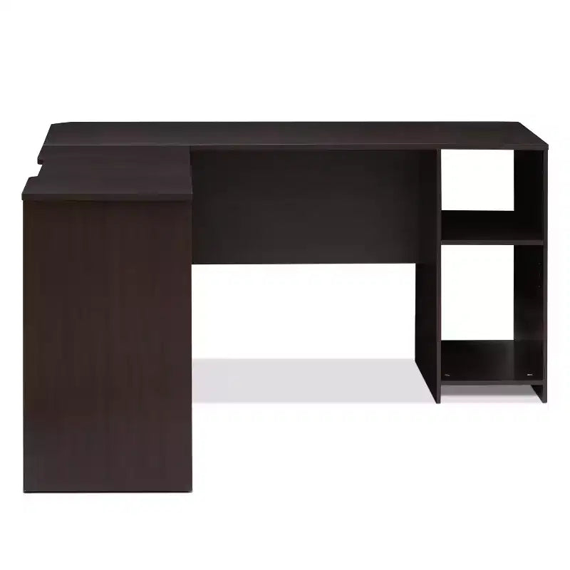 Bureau d'angle en L pour ordinateur avec étagères ouvertes, Expresso