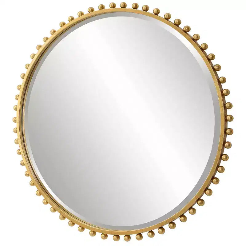 Miroir Mural Décoratif Rond Coiffeuse Moderne Cadre en Fer Biseauté Feuille d'Or 32 Large