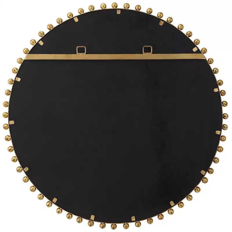 Miroir Mural Décoratif Rond Coiffeuse Moderne Cadre en Fer Biseauté Feuille d'Or 32 Large