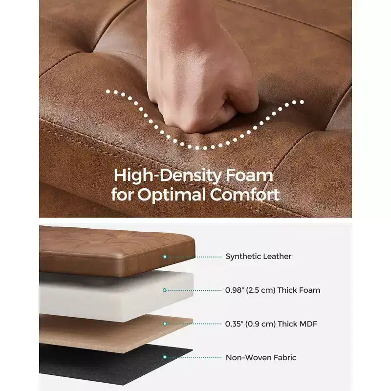 Banc de rangement ottoman pliant en similicuir de 109 cm (43 po), supporte jusqu'à 300 kg (660 lb)