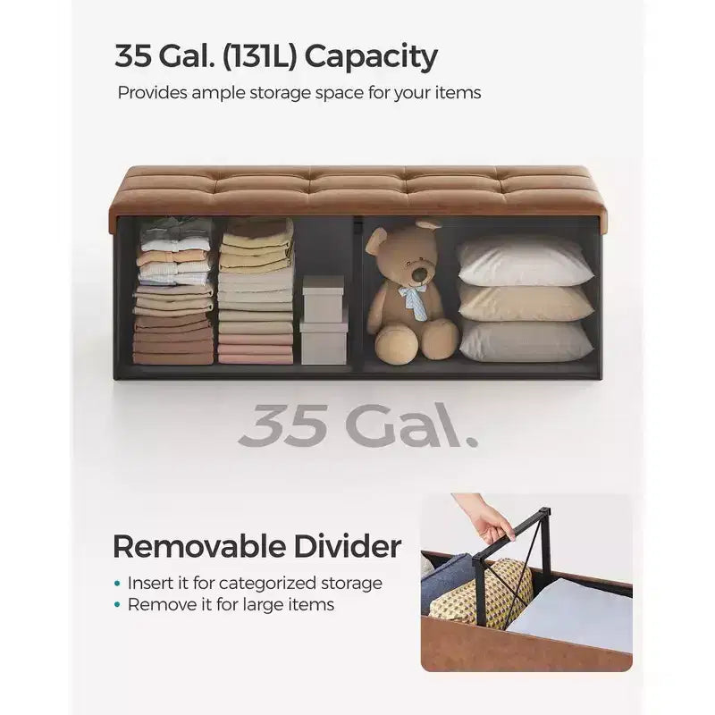 Banc de rangement ottoman pliant en similicuir de 109 cm (43 po), supporte jusqu'à 300 kg (660 lb)