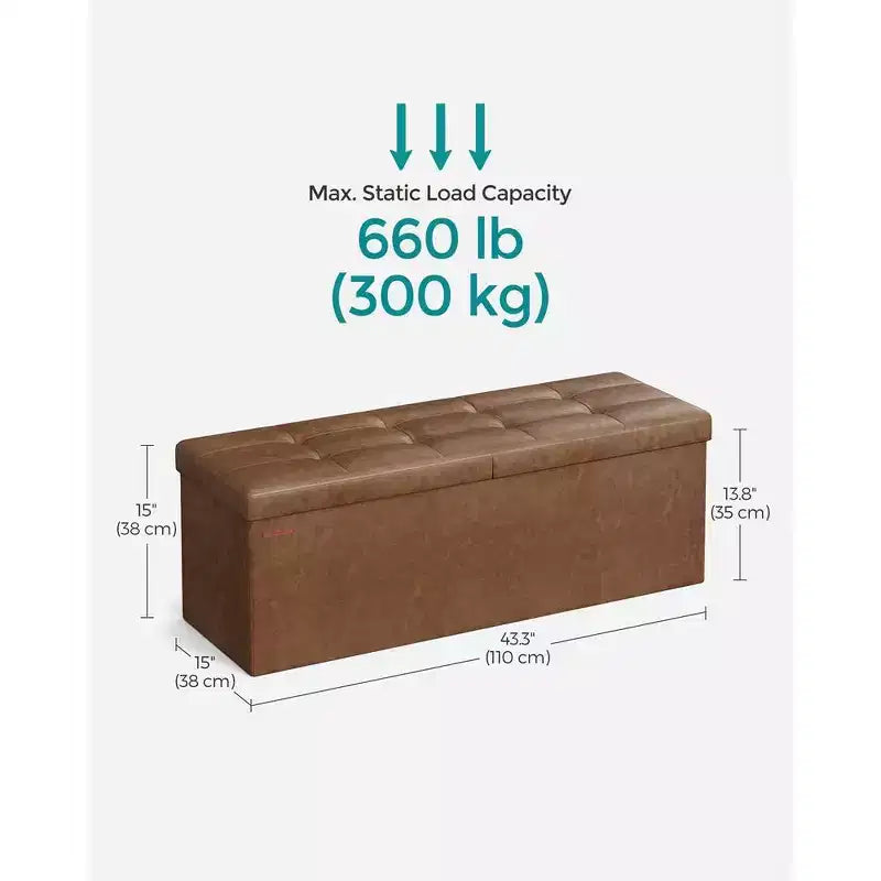 Banc de rangement ottoman pliant en similicuir de 109 cm (43 po), supporte jusqu'à 300 kg (660 lb)
