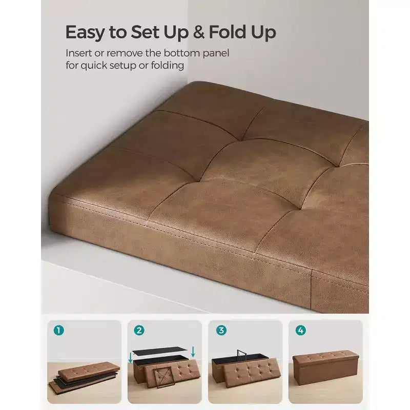 Banc de rangement ottoman pliant en similicuir de 109 cm (43 po), supporte jusqu'à 300 kg (660 lb)