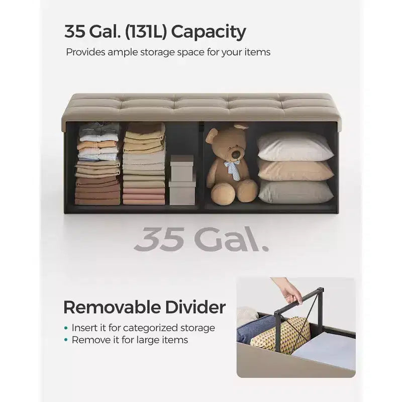 Banc de rangement ottoman pliant en similicuir de 109 cm (43 po), supporte jusqu'à 300 kg (660 lb)