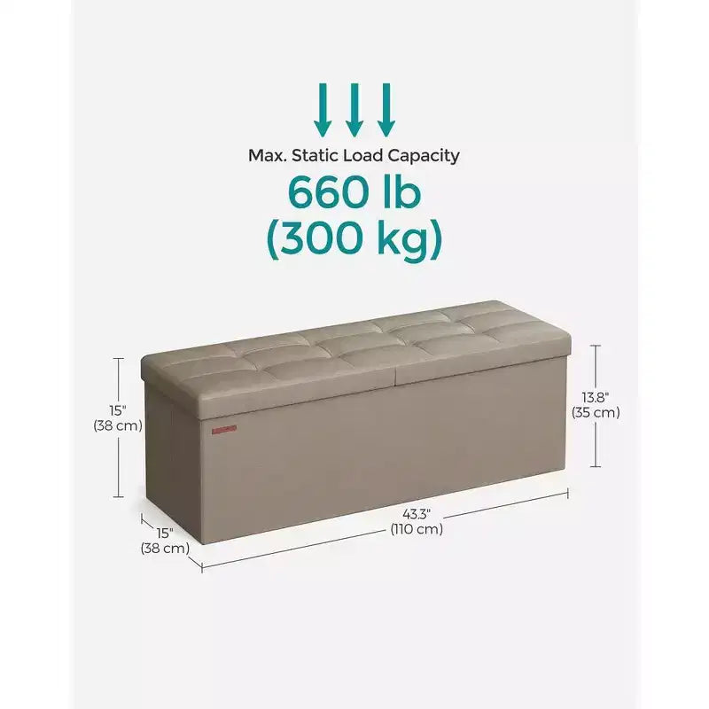 Banc de rangement ottoman pliant en similicuir de 109 cm (43 po), supporte jusqu'à 300 kg (660 lb)