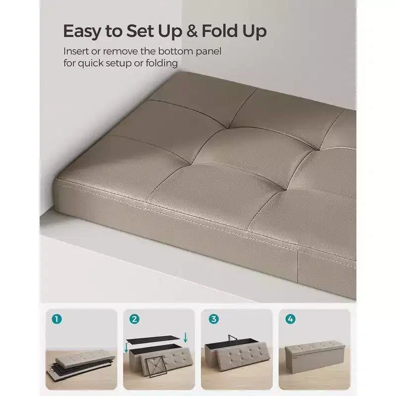 Banc de rangement ottoman pliant en similicuir de 109 cm (43 po), supporte jusqu'à 300 kg (660 lb)