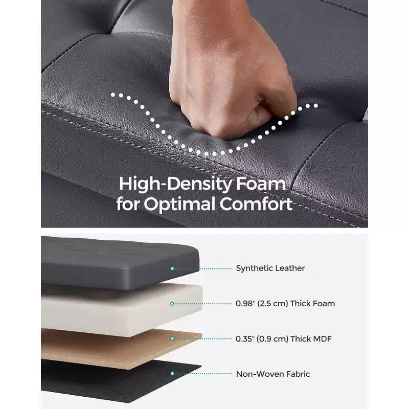 Banc de rangement ottoman pliant en similicuir de 109 cm (43 po), supporte jusqu'à 300 kg (660 lb)