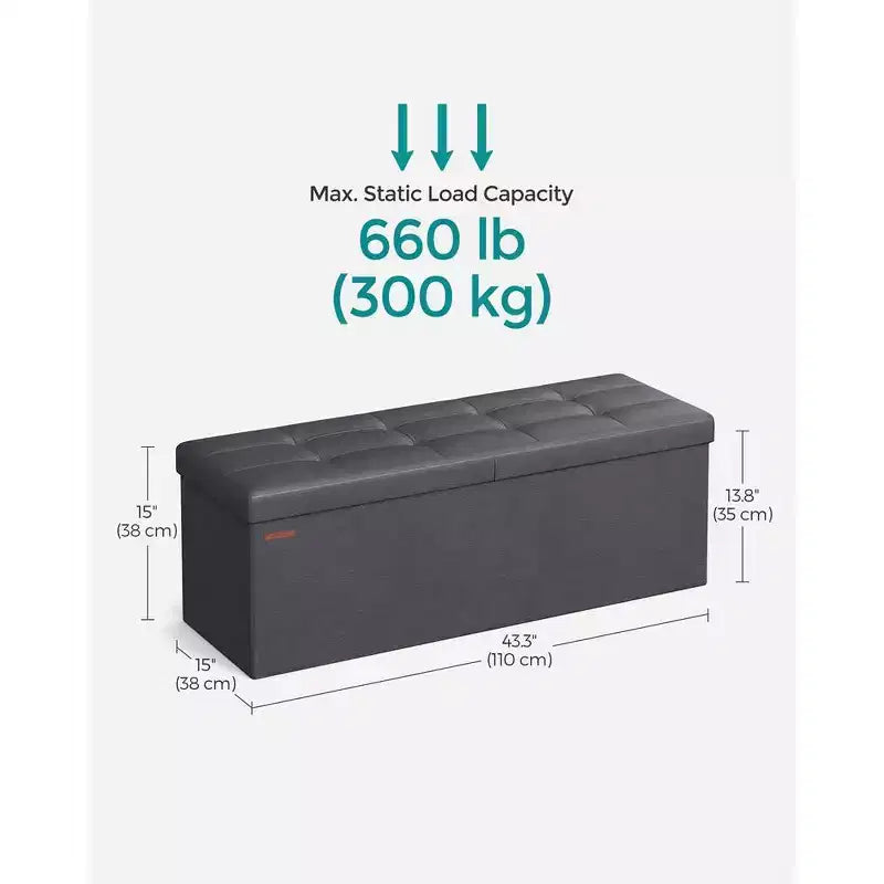 Banc de rangement ottoman pliant en similicuir de 109 cm (43 po), supporte jusqu'à 300 kg (660 lb)