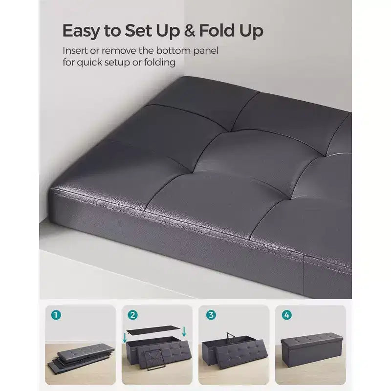 Banc de rangement ottoman pliant en similicuir de 109 cm (43 po), supporte jusqu'à 300 kg (660 lb)