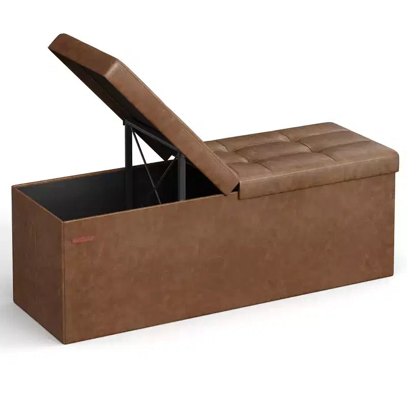 Banc de rangement ottoman pliant en similicuir de 109 cm (43 po), supporte jusqu'à 300 kg (660 lb)