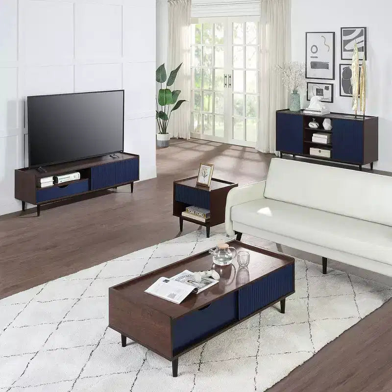 Bahut moderne à 7 étagères de 150 cm de large avec côtés striés