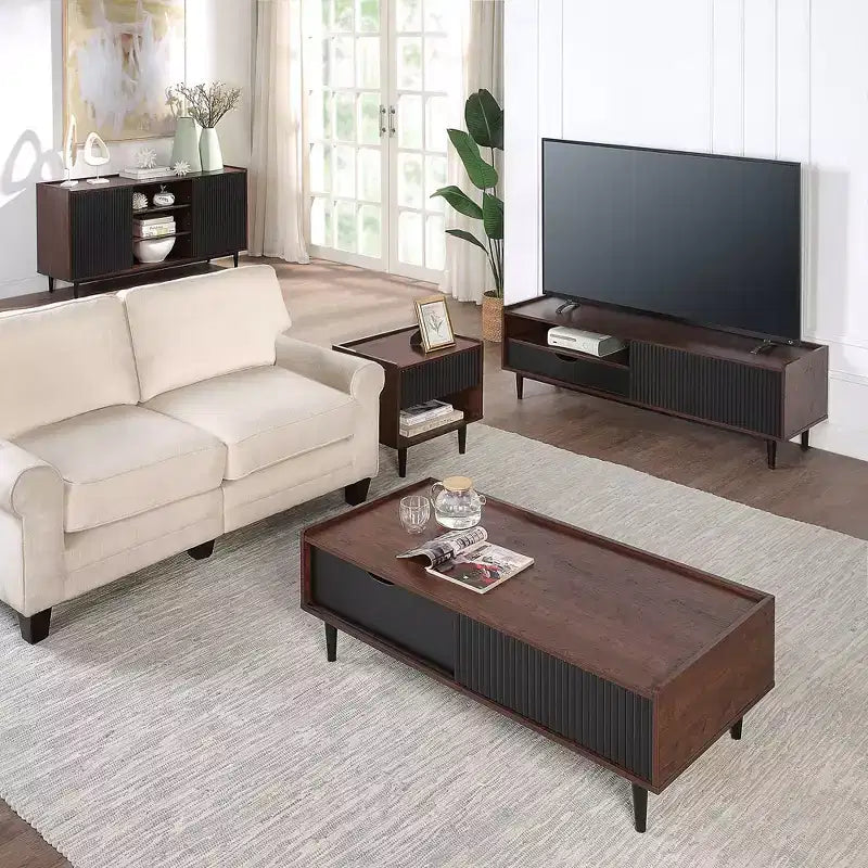 Bahut moderne à 7 étagères de 150 cm de large avec côtés striés