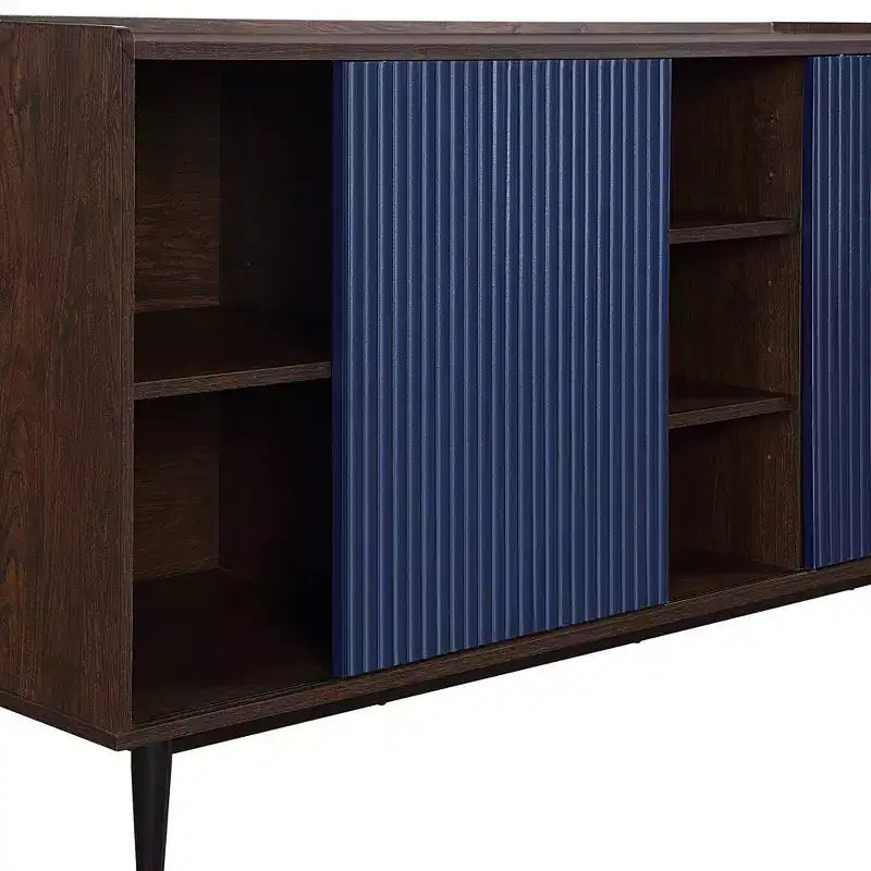 Bahut moderne à 7 étagères de 150 cm de large avec côtés striés