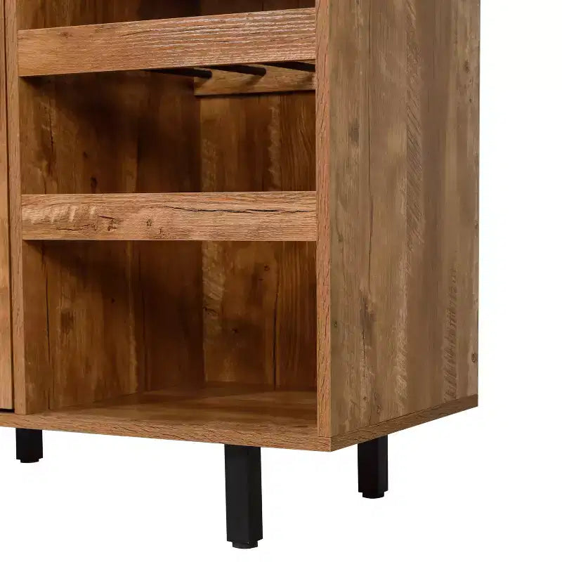 Bar classique et buffet avec armoire à porte simple de style Shaker, rangement suspendu pour verres et étagères ouvertes pour bouteilles