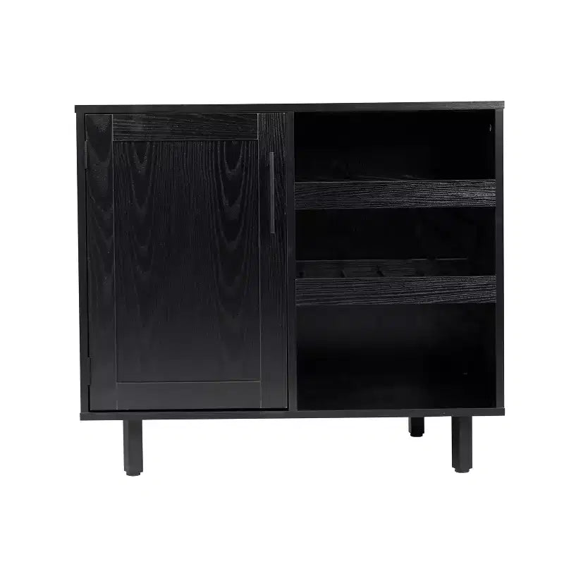 Bar classique et buffet avec armoire à porte simple de style Shaker, rangement suspendu pour verres et étagères ouvertes pour bouteilles