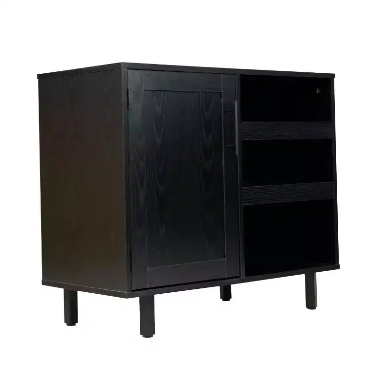 Bar classique et buffet avec armoire à porte simple de style Shaker, rangement suspendu pour verres et étagères ouvertes pour bouteilles