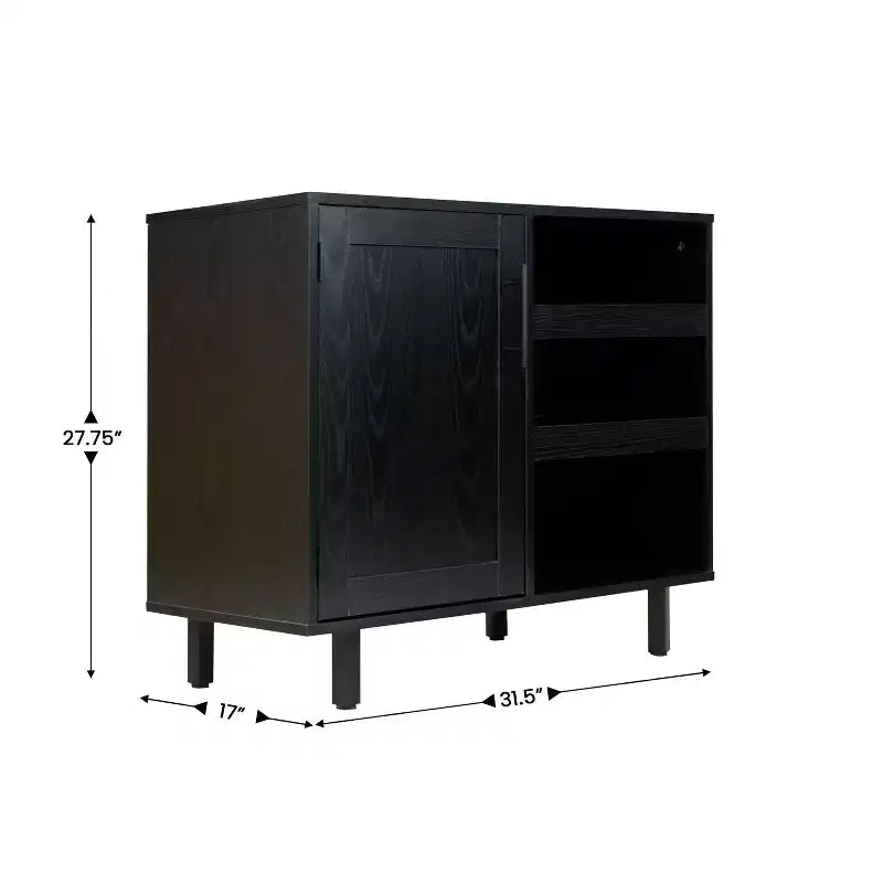 Bar classique et buffet avec armoire à porte simple de style Shaker, rangement suspendu pour verres et étagères ouvertes pour bouteilles