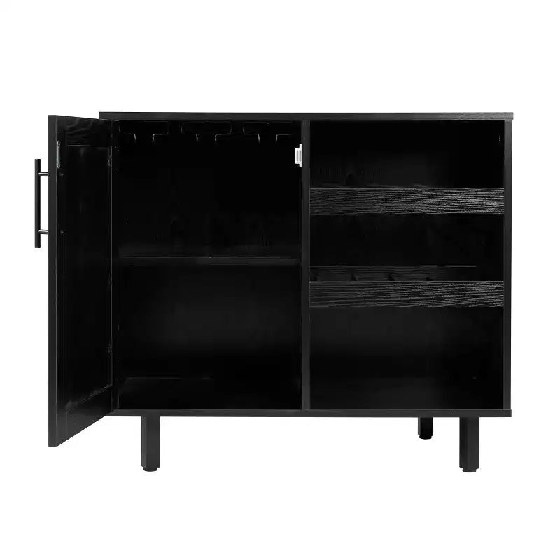 Bar classique et buffet avec armoire à porte simple de style Shaker, rangement suspendu pour verres et étagères ouvertes pour bouteilles