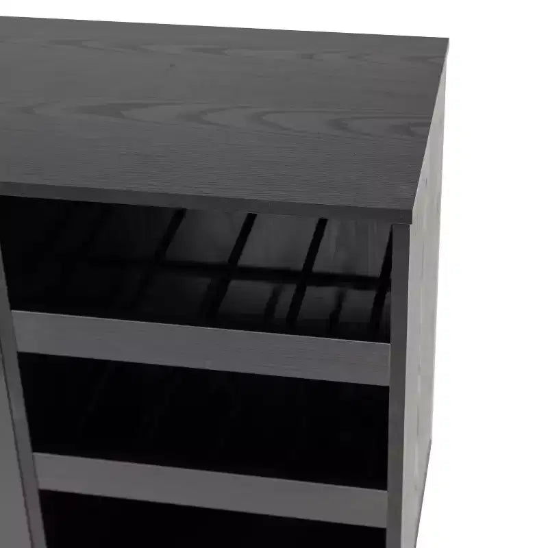 Bar classique et buffet avec armoire à porte simple de style Shaker, rangement suspendu pour verres et étagères ouvertes pour bouteilles