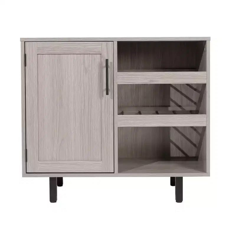 Bar classique et buffet avec armoire à porte simple de style Shaker, rangement suspendu pour verres et étagères ouvertes pour bouteilles