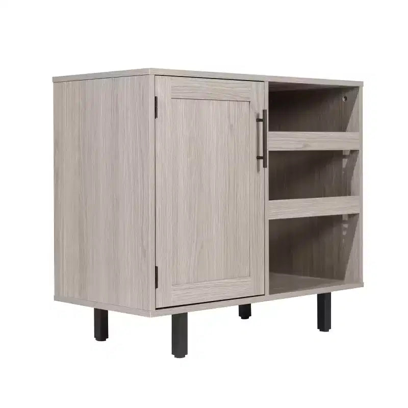 Bar classique et buffet avec armoire à porte simple de style Shaker, rangement suspendu pour verres et étagères ouvertes pour bouteilles