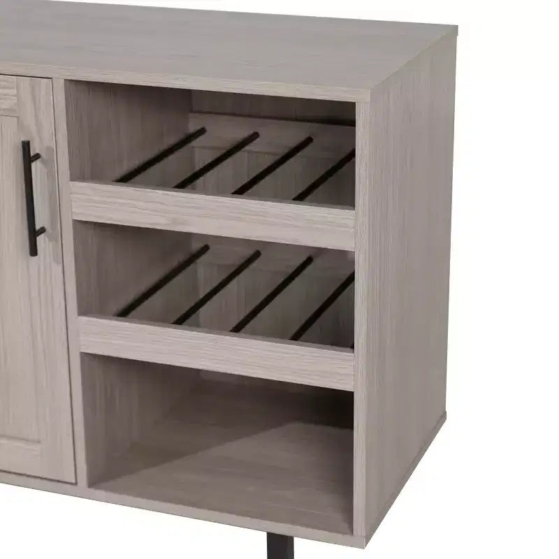 Bar classique et buffet avec armoire à porte simple de style Shaker, rangement suspendu pour verres et étagères ouvertes pour bouteilles