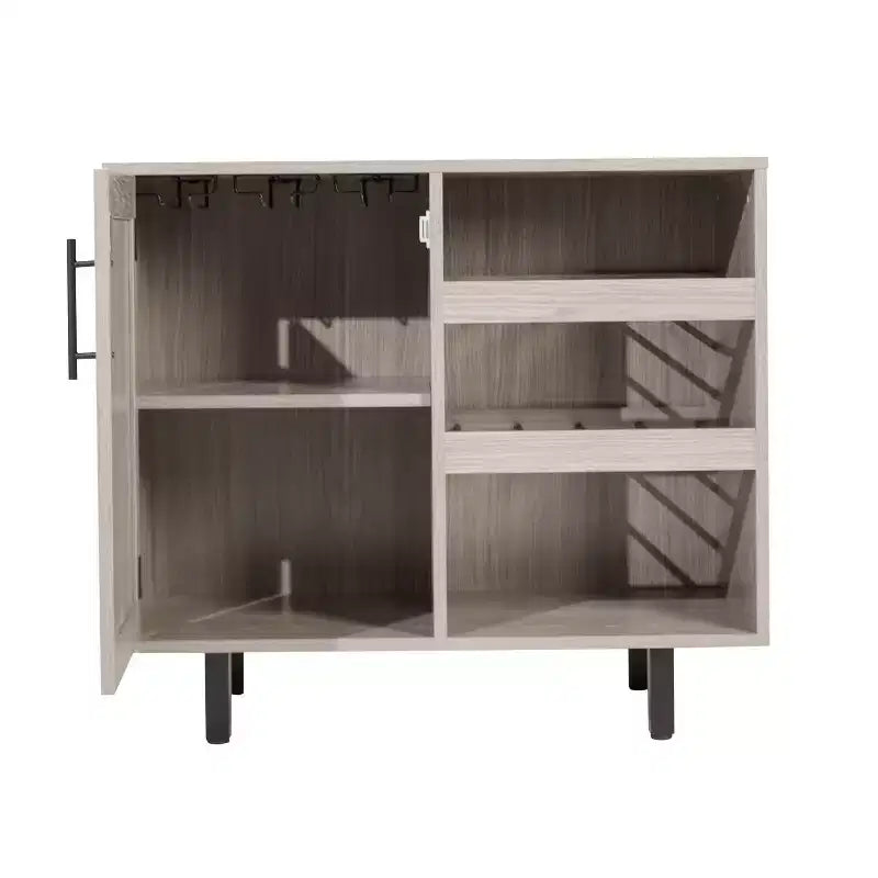 Bar classique et buffet avec armoire à porte simple de style Shaker, rangement suspendu pour verres et étagères ouvertes pour bouteilles