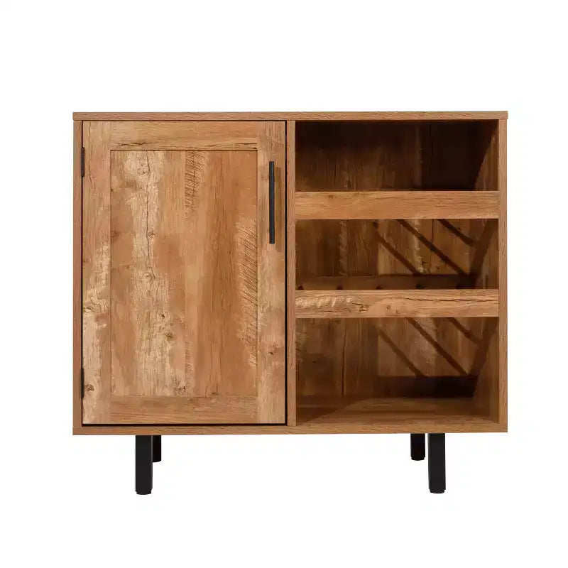 Bar classique et buffet avec armoire à porte simple de style Shaker, rangement suspendu pour verres et étagères ouvertes pour bouteilles